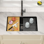 Dcolora 28'' Matte Black Undermount Kitchen Sink, Single Bowl Modern Workstation Granite Composite Basin, #DC-GU0004BS