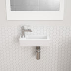 Dcolora 14.5''x7'' White Ceramic Wall Mounted Floating Sink, Rectangular Small Bathroom Basin, Left Hand