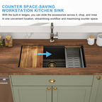 Dcolora 30'' Kitchen Sink - Undermount Single Bowl R10 Round Corner - Black Granite Composite Workstation with Cutting Board and Grid