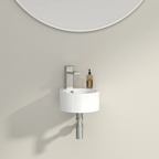 Dcolora 13'' x 10'' Wall Mounted Bathroom Sink - Circular White Ceramic Floating Basin with Faucet Hole