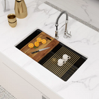 Dcolora 33'' Kitchen Sink - Undermount Single Bowl R10 Round Corner - Black Granite Composite Workstation with Cutting Board and Grid