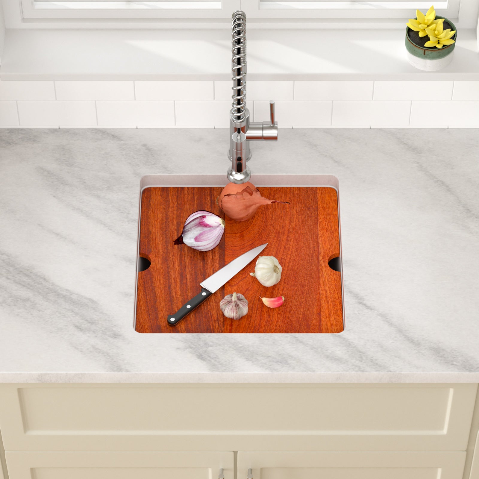 Dcolora 18 Inch Undermount White Wet Bar Sink Single Bowl Small Kitchen Sink Granite Composite Sink with Workstation #DC-GU0001WS