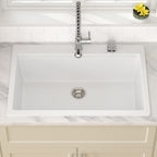 Dcolora 33''x22''x10'' Matte White Drop-In Kitchen Sink, Single Bowl Granite Composite Multifunctional Topmount Workstation Basin, #DC-0002GWT