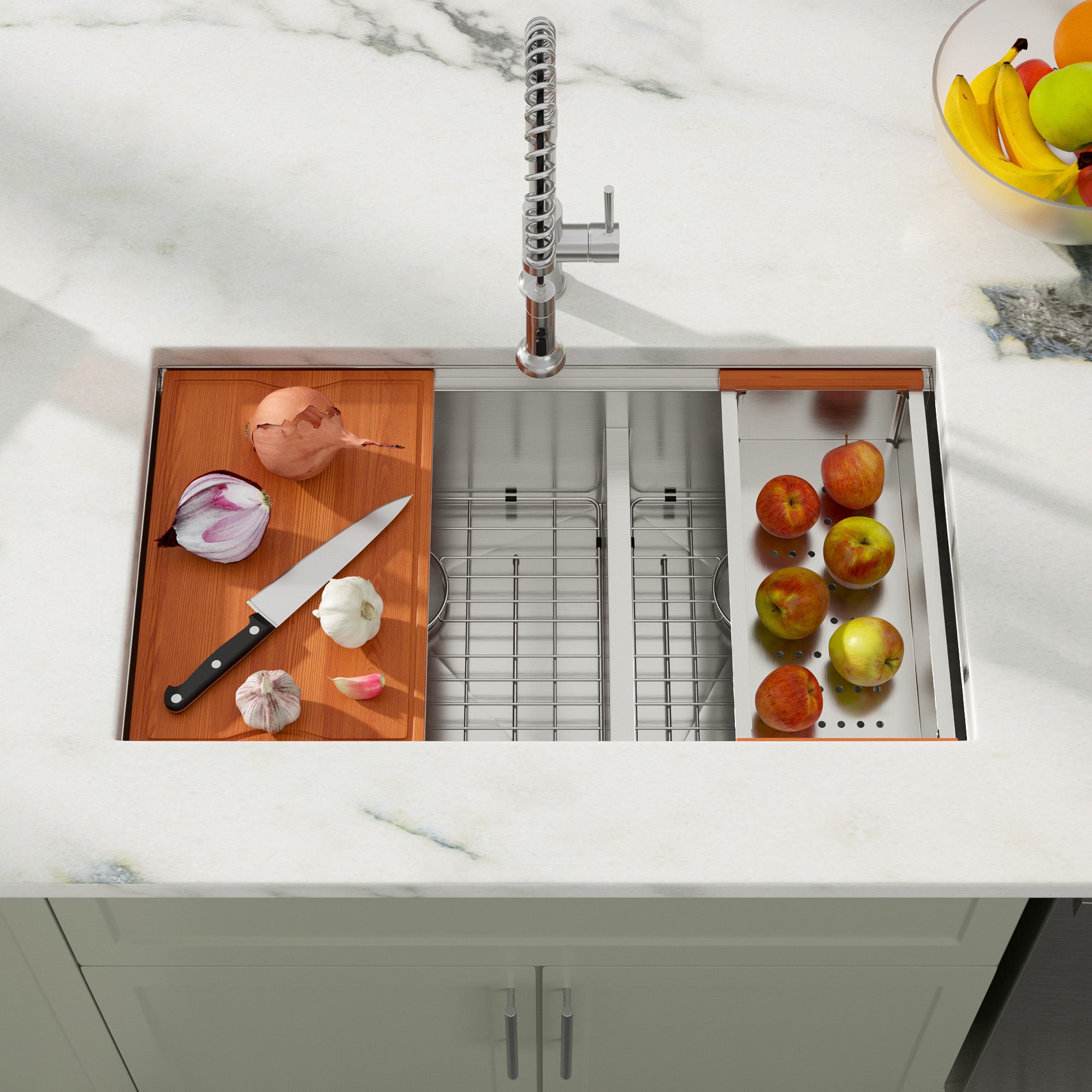 Dcolora 33 Inch Double Bowl Kitchen Sink Undermout Workstation 16 Gauge Stainless Steel Sinks Spacious 60/40 Split Double Basin Under Counter, 33"x19"x10" DC-U7710