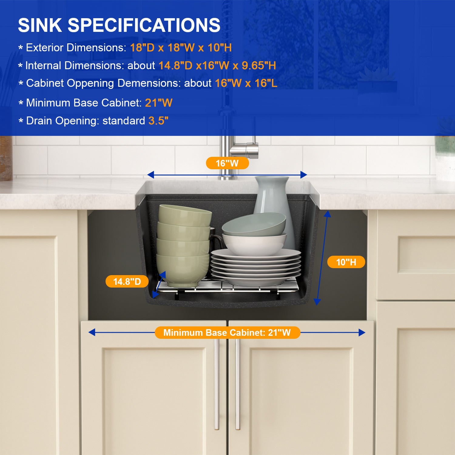 Dcolora 18 Inch Undermount Matte Black Wet Bar Sink Single Bowl Small Kitchen Sink Granite Composite Sink with Workstation #DC-GU0002BS