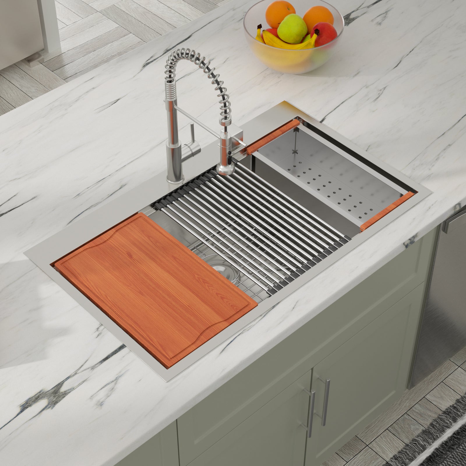 Dcolora 36 Kitchen Sink Drop In Extra Large Kitchen Sink with Ledge Workstation 16 Gauge Stainless Steeel Topmount Sinks Single Bowl, Round Corner, 36"x22"x10" DC-T7759