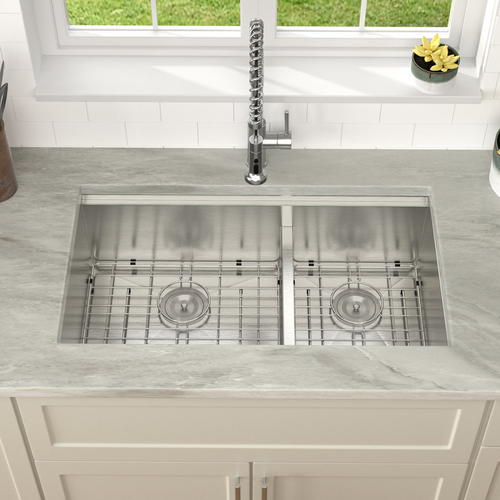 Dcolora 33''x19''x10'' Undermount Double Bowl Kitchen Sink Workstation, 16 Gauge Stainless Steel 60/40 Split Basin