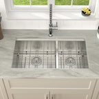 Dcolora 33''x19''x10'' Undermount Double Bowl Kitchen Sink Workstation, 16 Gauge Stainless Steel 60/40 Split Basin