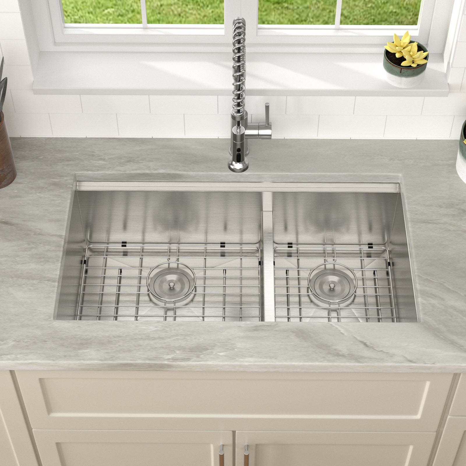 Dcolora 33 Inch Double Bowl Kitchen Sink Undermout Workstation 16 Gauge Stainless Steel Sinks Spacious 60/40 Split Double Basin Under Counter, 33"x19"x10" DC-U7710