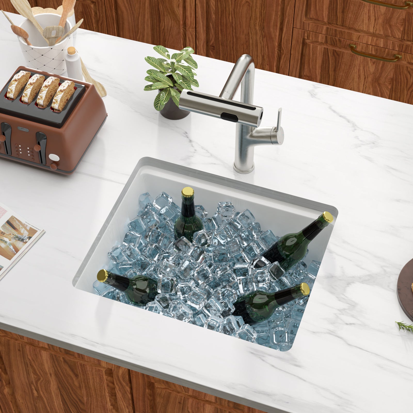 Dcolora 21 Inch Undermount White Wet Bar Sink  Quartz Composite Sink Single Bowl Workstation Kitchen Sink