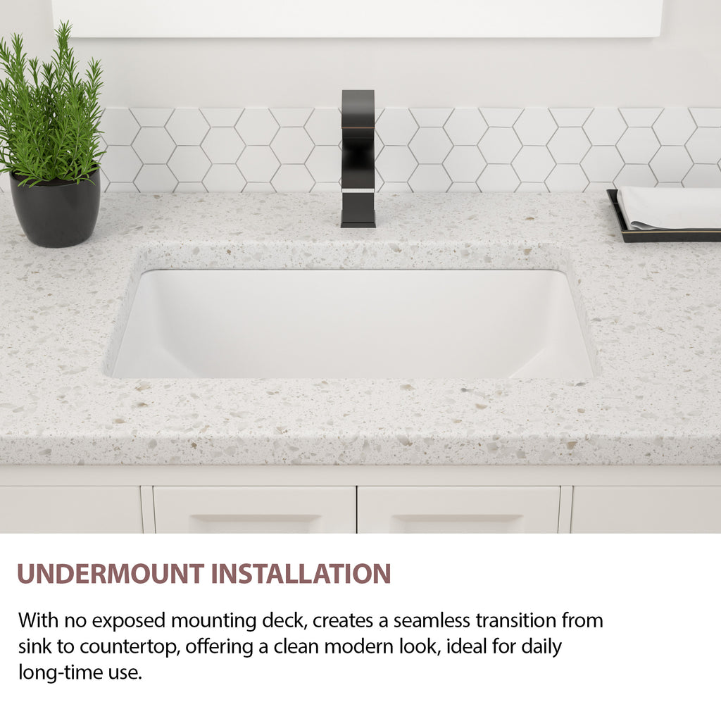 Dcolora 19''x13'' White Ceramic Rectangular Undermount Bathroom Sink, Vanity Basin with Overflow