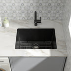 Dcolora 24'' Matte Black Undermount Deep Laundry Sink, Single Bowl Laundry Utility Room Granite Composite Basin