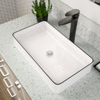 Dcolora 24''x14'' White Rectangular Vessel Sink with Black Rim, Ceramic Porcelain Above Counter Bathroom Vanity Basin