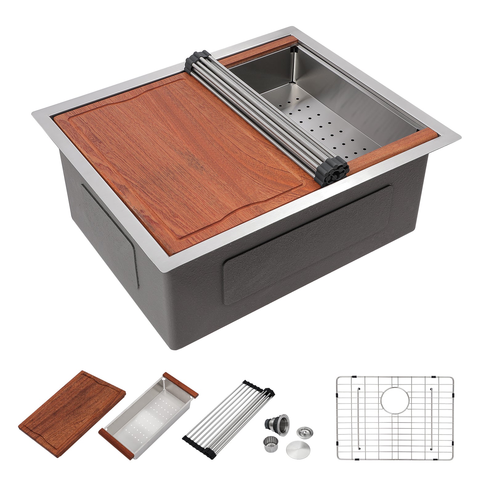 Dcolora 23 Undermount Small kitchen Sink Workstation 16 Gauge Stainless Steel Prep Wet Bar Sink with Ledge Deep Single Bowl Utility Sink, Round Corner, 23"x19"x10", DC-U7705