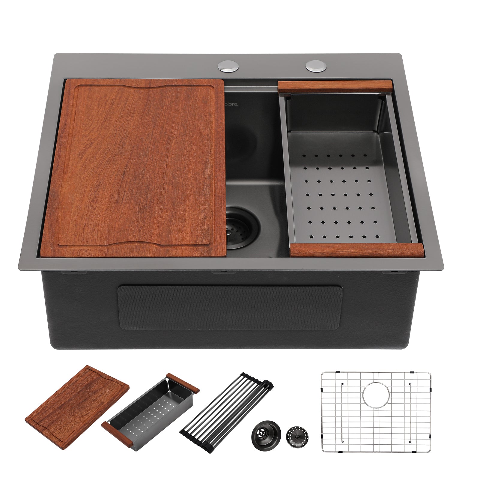 Dcolora 25 Black Kitchen SInk Drop In 25"x22" Gunmetal Black Topmount Kitchen Sink Workstation Topmount Sink Stainless Steel 16 Gauge Single Bowl Kitchen Laundry Utility Sink Basin, DC-T7752