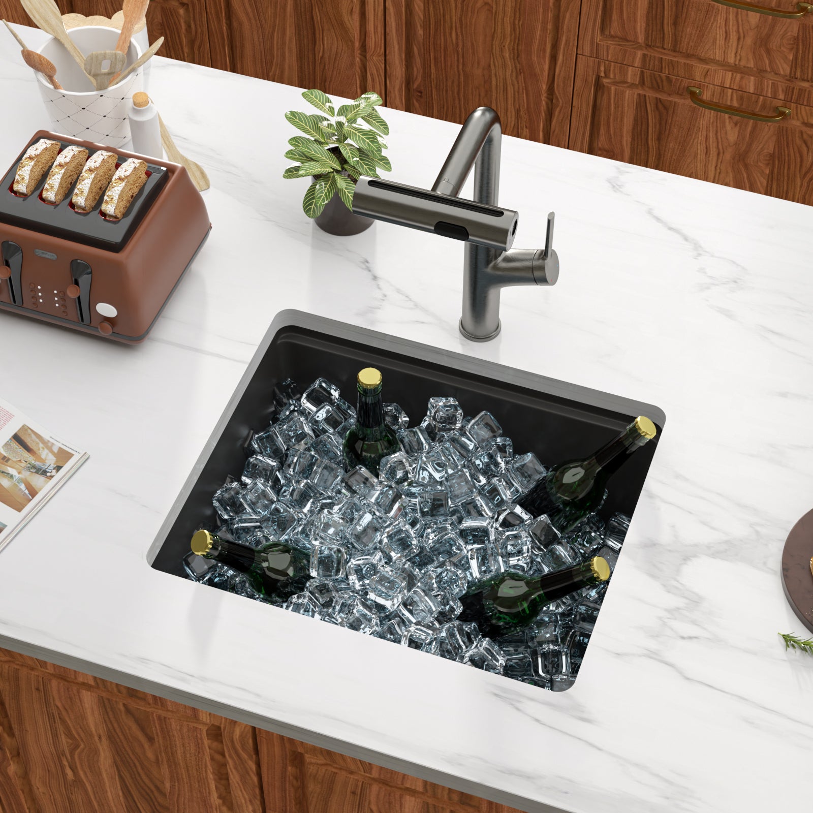 Dcolora 21 Inch Undermount White Wet Bar Sink  Quartz Composite Sink Single Bowl Workstation Kitchen Sink