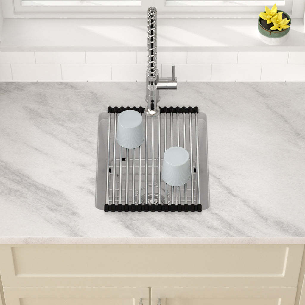 Dcolara 15 Inch White Undermount Wet Bar Sink Single Bowl Kitchen Sink Modern prep sink Granite Composite,DC-GUW001