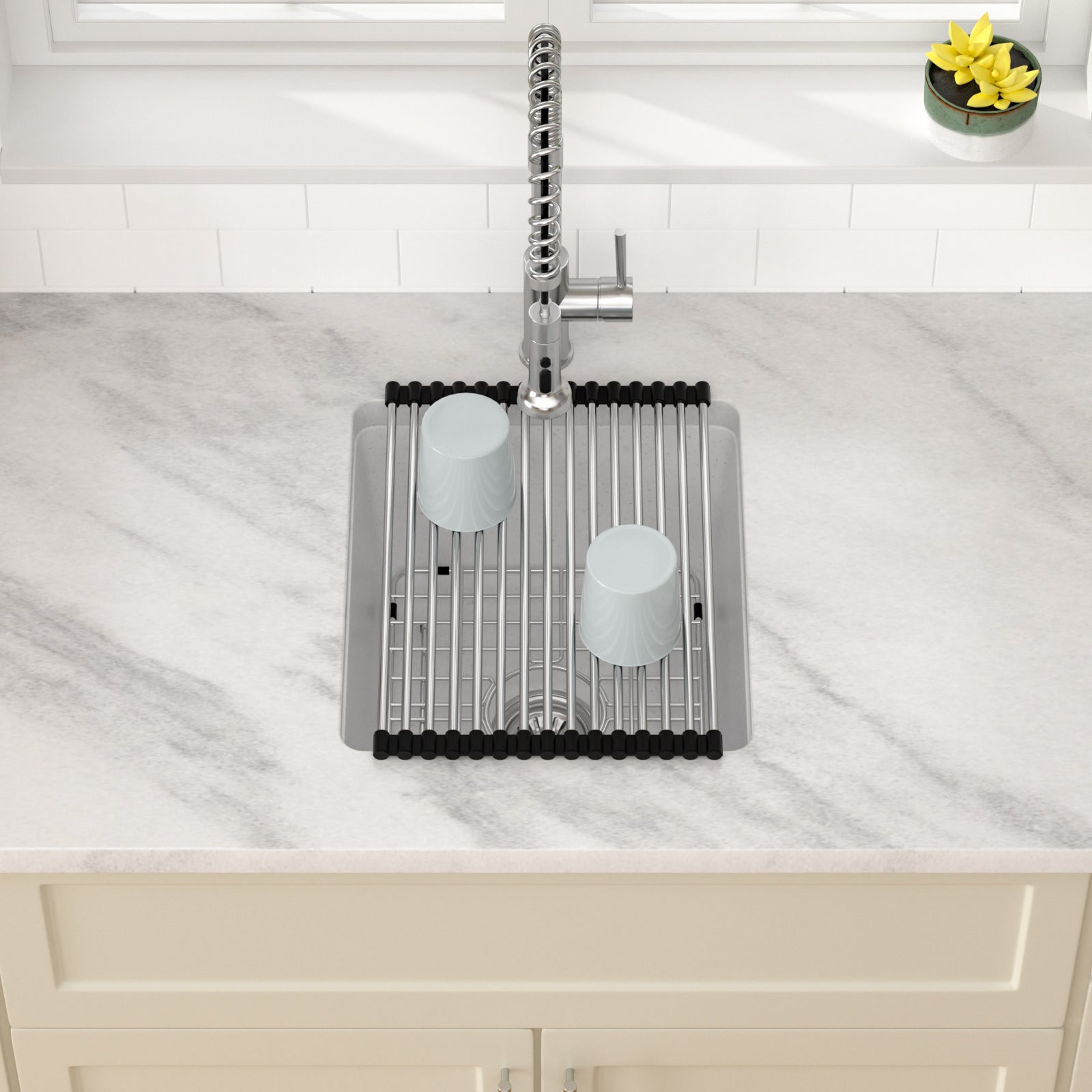 Dcolara 15 Inch White Undermount Wet Bar Sink Single Bowl Kitchen Sink Modern prep sink Granite Composite,DC-GUW001