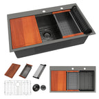 Dcolora 33''x19''x10'' Matte Black Drop-In Kitchen Sink, Hand Welded 16 Gauge 304 Stainless Steel Nano Coating Large Single Bowl Workstation