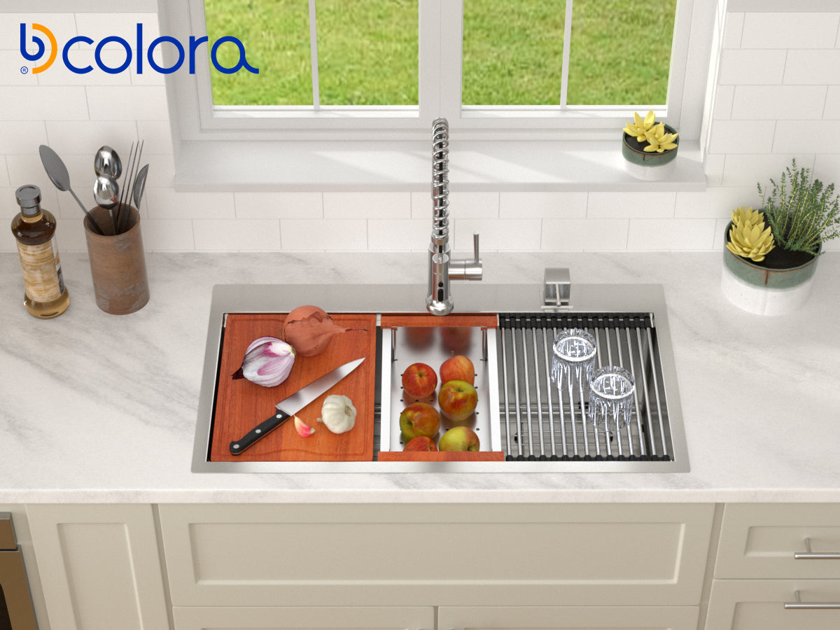 Dcolora Kitchen Sink Workstation Accessories(Cutting Board、Colander、Drying Rack、Bottom Grid) Are Suitable For Model DC-T7756 Of The Dcolora Sink Workstation