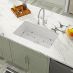 Dcolora 32''x19'' White Undermount Kitchen Sink, Large Single Bowl Dual Mount White Ceramic Porcelain Fireclay Basin