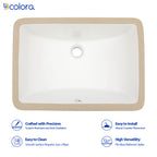 Dcolora 16''x12'' White Ceramic Rectangular Undermount Bathroom Sink, Vanity Basin with Overflow