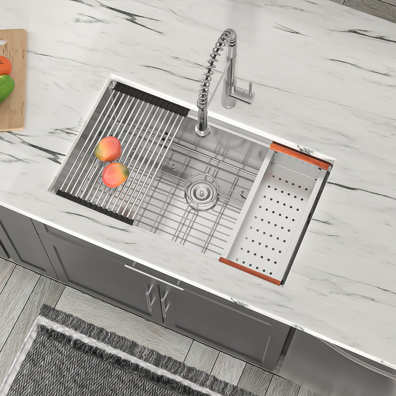 Dcolora 30 Inch Undermount Kitchen Sink Workstation 16 Gauge 304 Stainless Steel Large Single Bowl Under Counter Sinks, Round Corner 30"x19"x10", DC-U7702