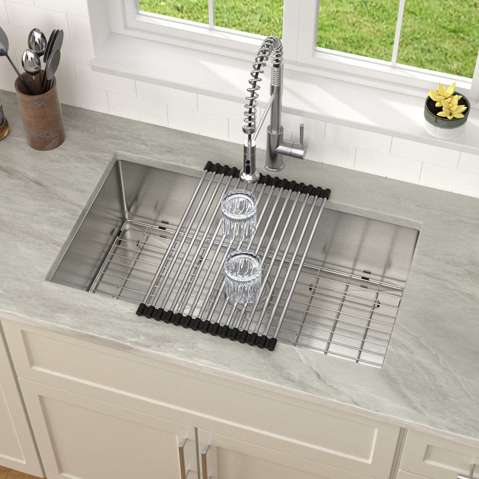 Dcolora 32 Inch Undermount Kitchen Sink 16 Gauge Hand welding 304 Stainless Steel Classic Brushed Large Single Bowl Kitchen Sink, Round Corner 32"x19"x10" DC-U7743