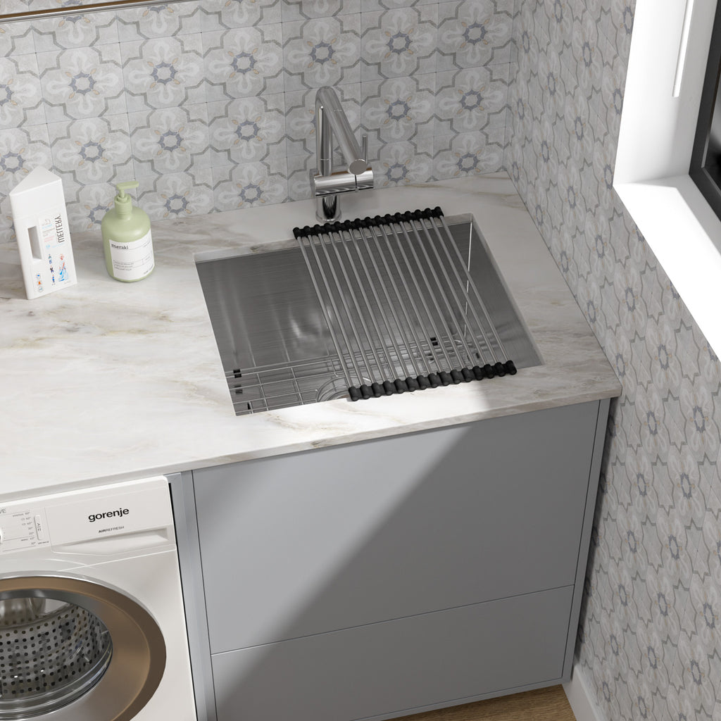 Dcolora 21''x18''x12'' Undermount Laundry Sink, 16 Gauge Stainless Steel 12'' Deep Single Bowl Utility Basin with X Grooves, Rectangular Under Counter Kitchen Sink