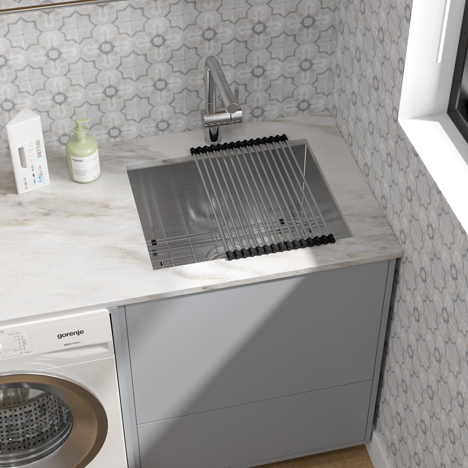 Dcolora 21 Inch Undermount Laundry Sink Stainless Steel Utility Sinks 12" Deep with X Grooves 16 Gauge Single Bowl Laundry Room Sink Basin Rectangular Under Counter Kitchen Sink DC-U7732, 21"x18"x12"