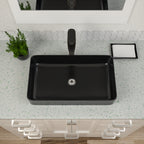Dcolora Matte Black Rectangular Vessel Sink 24"x14" - Above Counter Ceramic Bathroom Vanity Sink Basin