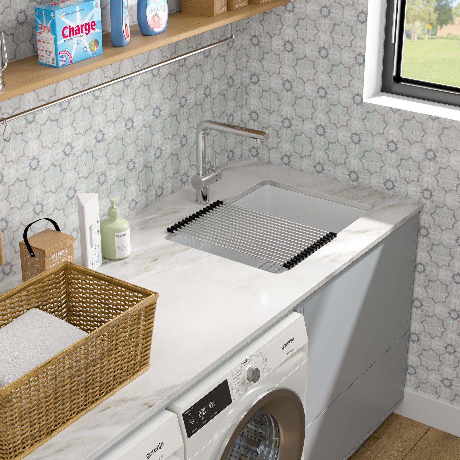 Dcolora 24 Inch White Undermount Deep Laundry Sink Single Bowl Laundry Utility Room Sink Granite Composite,#DC-0002GWL