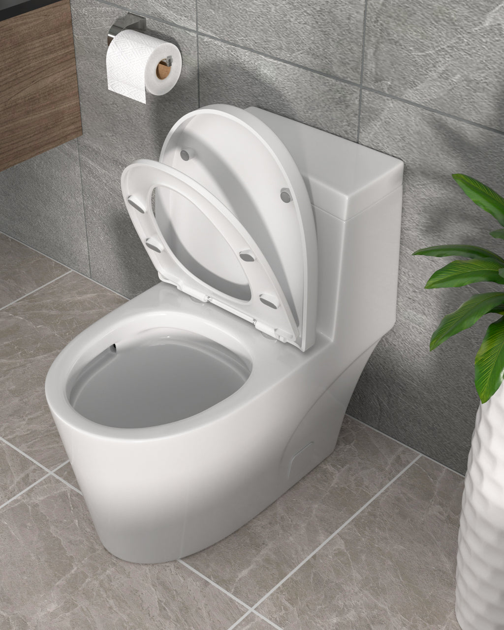 Dcolora One Piece Toilet, 1.28 GPF Efficient Flush, Chair Height Comfort Seat, Modern Design, 12'' Rough-In, Ivory White