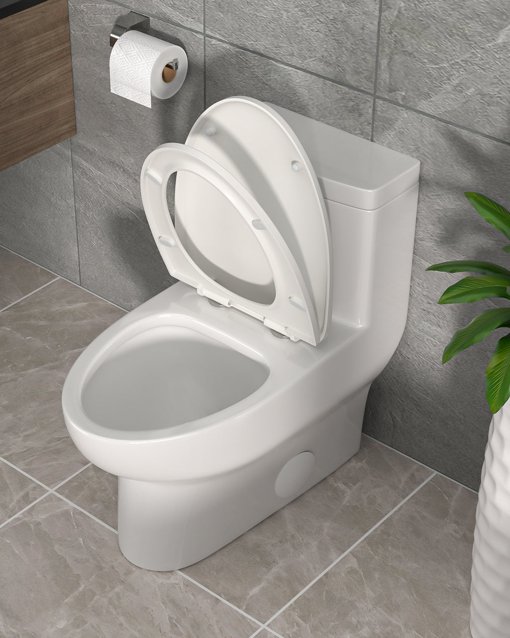Dcolora One Piece Elongated Toilet, 1.28 GPF Single Flush Siphonic, Comfort Height White Ceramic, 12'' Rough-In