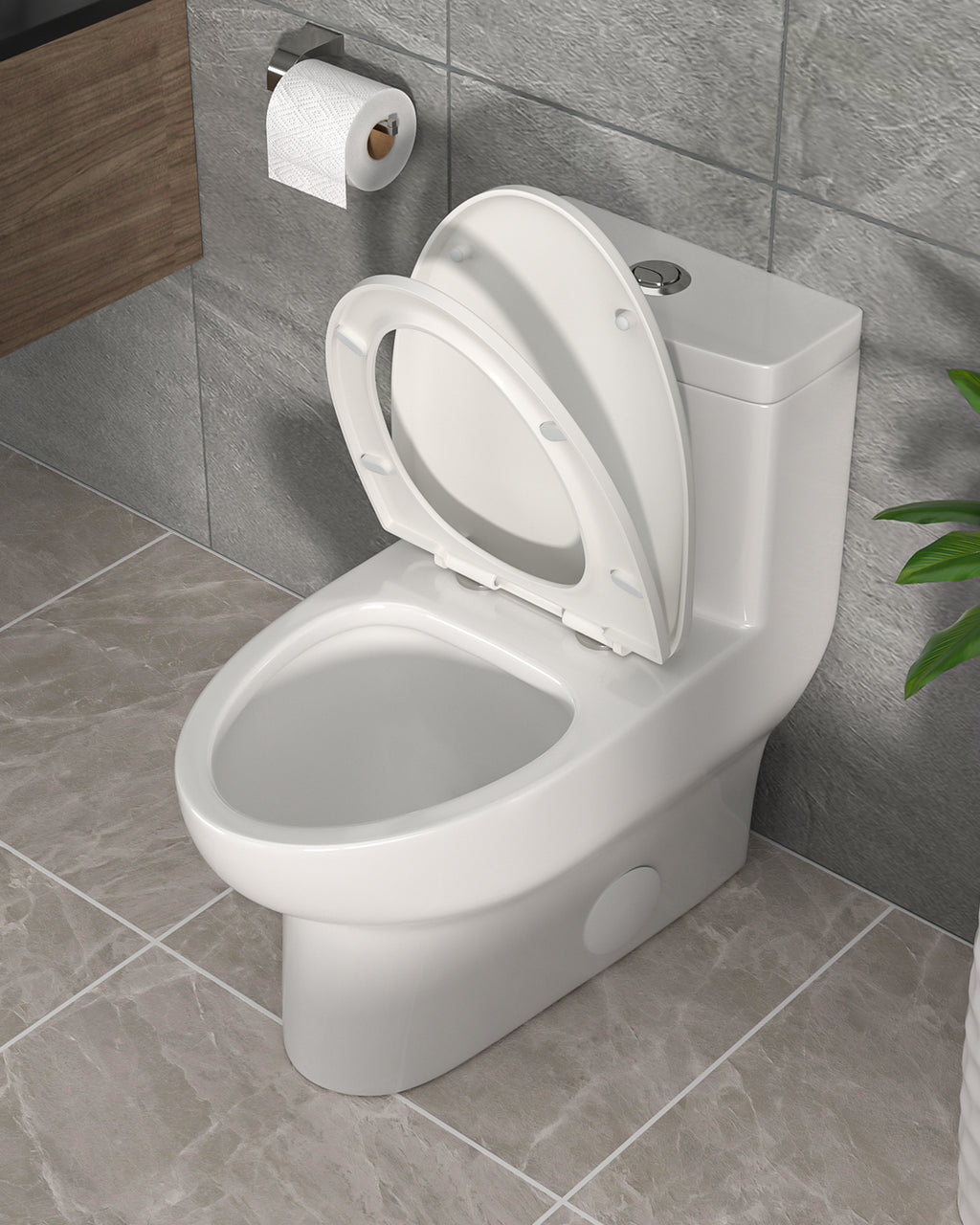 Dcolora One Piece Toilet, 1.1/1.6 GPF Dual Flush Siphonic, Comfort Height White Ceramic, 12'' Rough-In