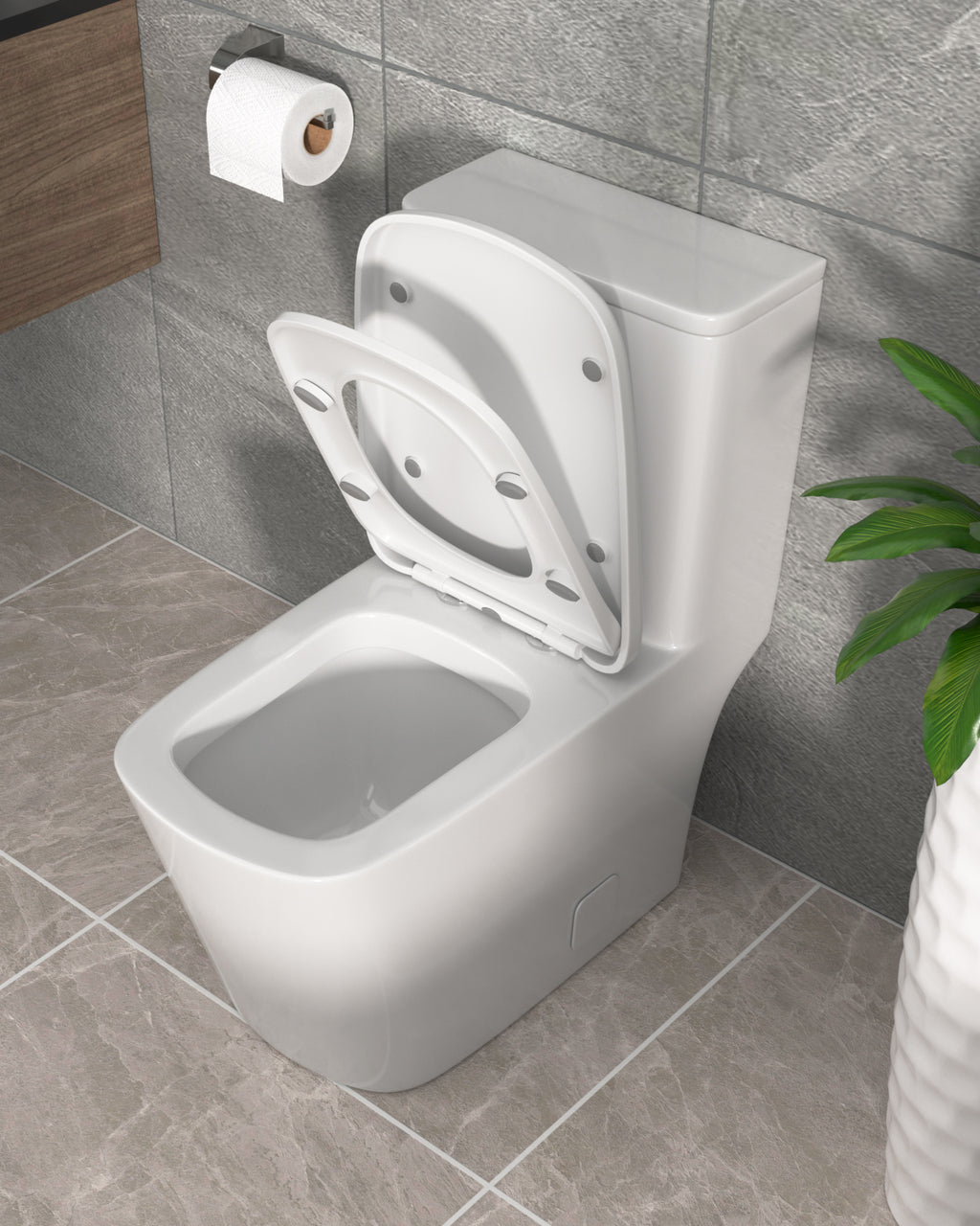 Dcolora One Piece Elongated Toilet, 1.28 GPF Power Flush, Soft Close Seat, 12'' Rough-In, Glossy White