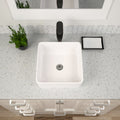 Dcolora 15''x15'' White Square Vessel Sink, Ceramic Porcelain Above Counter Bathroom Vanity Basin
