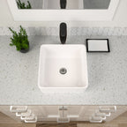 Dcolora 15''x15'' White Square Vessel Sink, Ceramic Porcelain Above Counter Bathroom Vanity Basin