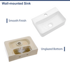 Dcolora 14.5'' x 10'' Wall Mounted Bathroom Sink - Rectangular White Ceramic Floating Basin with Faucet Hole