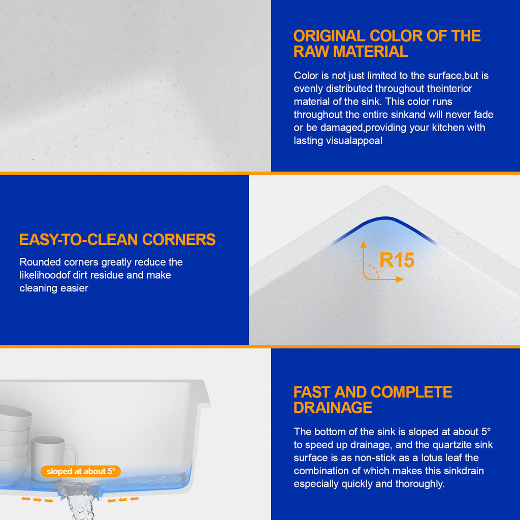 Dcolora 18 Inch Undermount Small Bar Sink Single Bowl Kitchen Sink White Granite Composite Wet Bar Sink 18"W×16"D×9"H,DC-GUW002