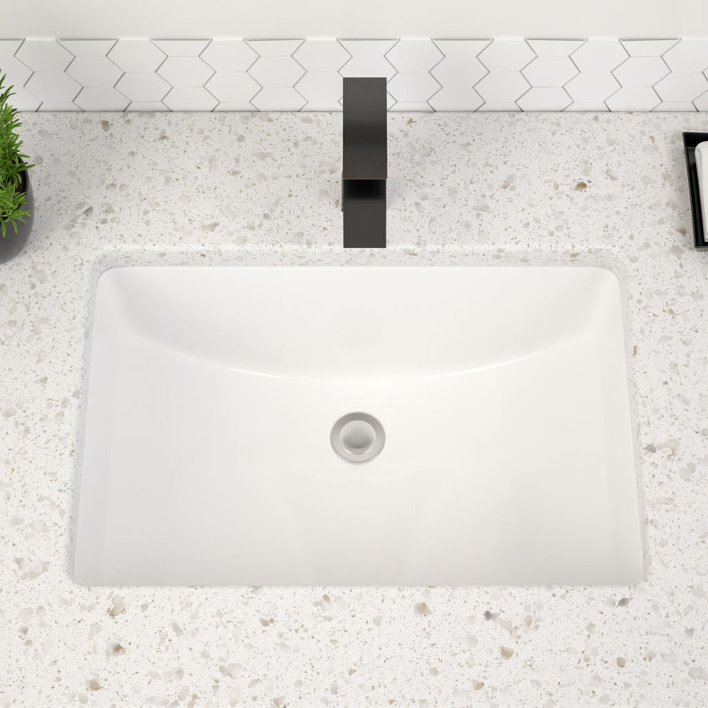 Dcolora 17.5''x11'' White Ceramic Rectangular Undermount Bathroom Sink, Vanity Basin with Overflow