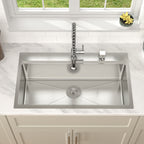 Dcolora 33''x19'' Brushed Nickel Drop-In Kitchen Sink, Hand Welded 16 Gauge 304 Stainless Steel Large Single Bowl Workstation