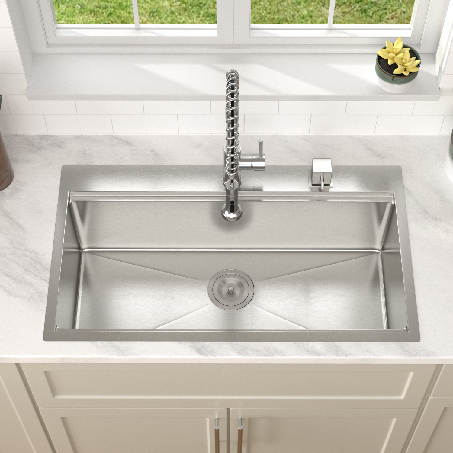 Dcolora 33x19 Kitchen Sink Drop In with Workstation Handed-Welding 16 Gauge 304 Stainless Steel Large Single Bowl Drop In Sink Top mount Brushed Nickel,DC-TW000