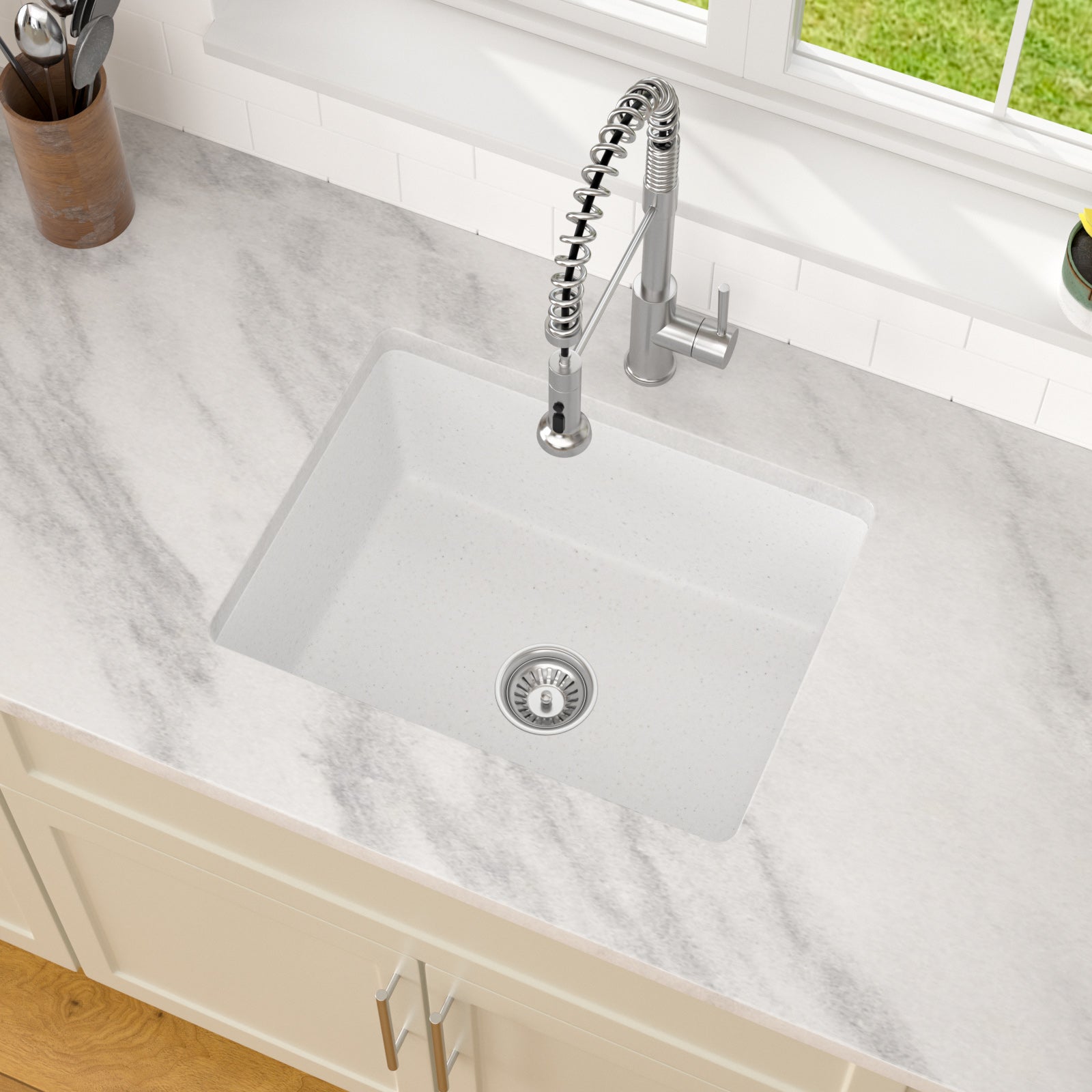 Dcolora 22 Inch Undermount Wet Bar Sink Single Bowl Modern Kitchen Sink White Granite Composite Deep Prep Small Sink 22"×17"×9",DC-GUW003