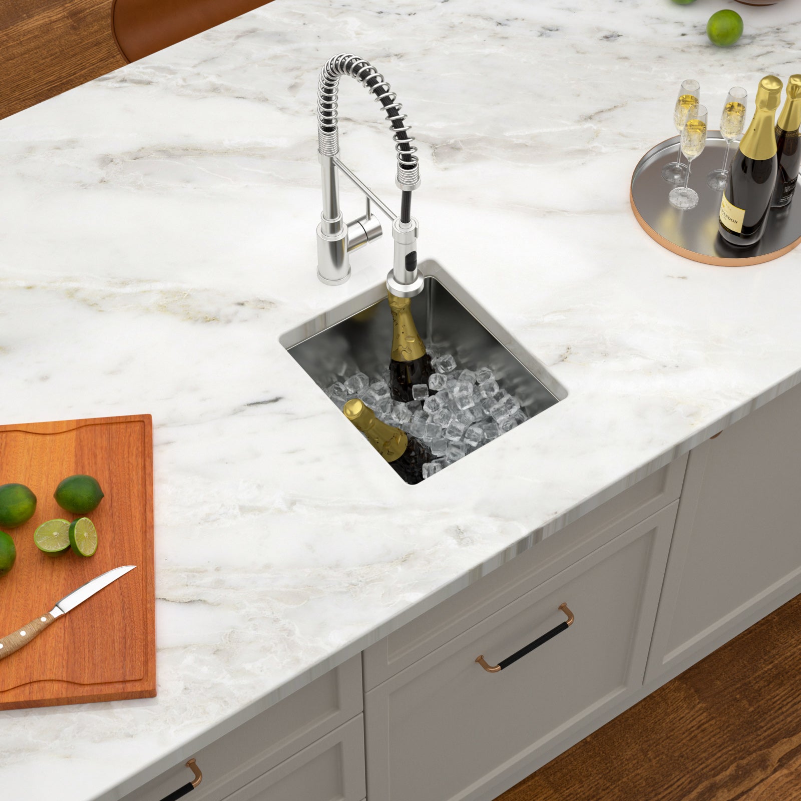 Dcolora 13 Inch Wet Bar Prep Sink Undermount 16 Gauge Stainless Steel Single Bowl Small Kitchen Sins RV Outdoor Camper Sink Under Counter, Round Corner 15"D x 13"W x 9"H, DC-U7715