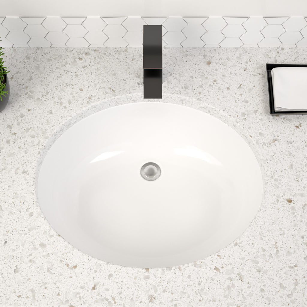Dcolora 16''x13'' White Ceramic Oval Undermount Bathroom Sink, Vanity Basin with Overflow