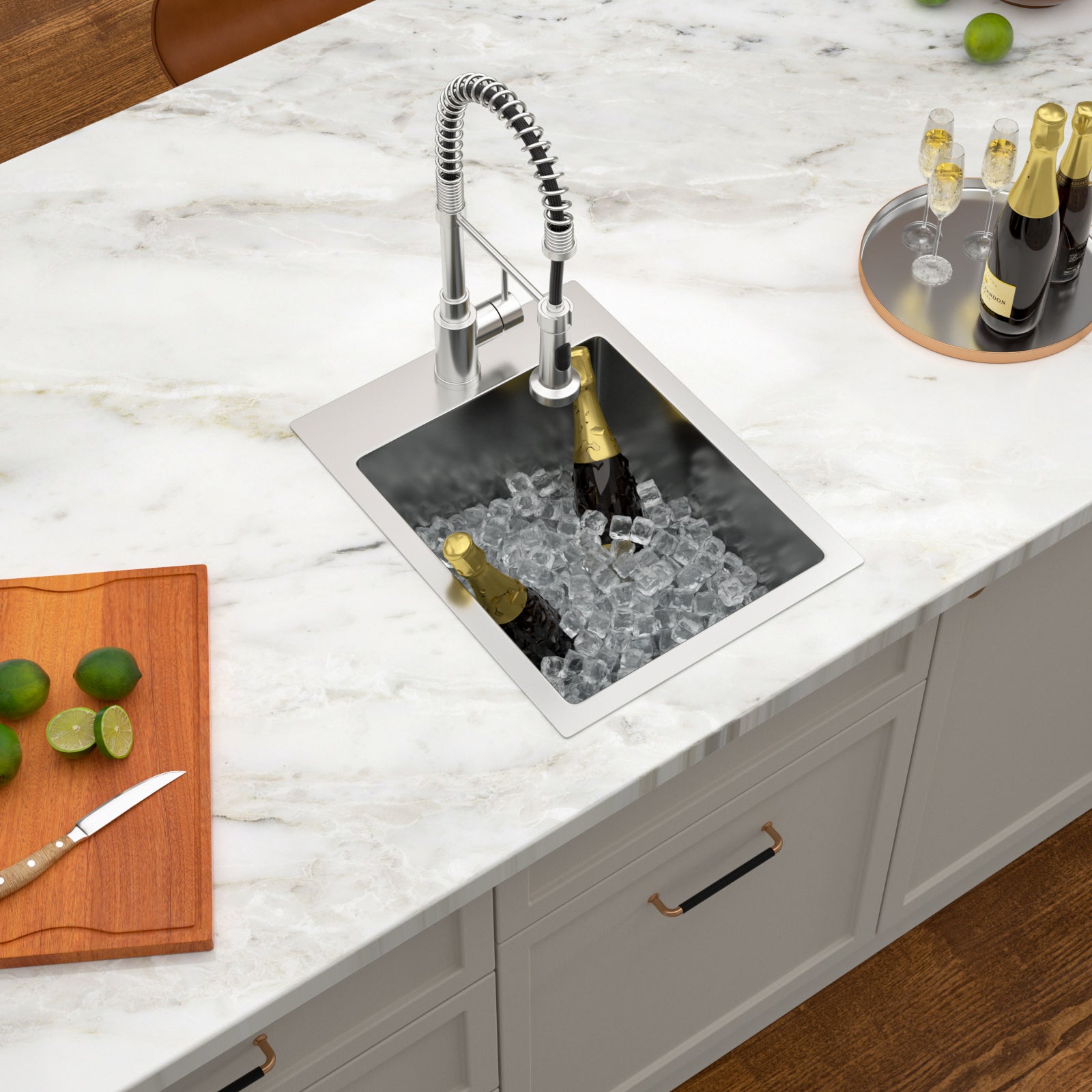 Dcolora 15x20 Drop In Wet Bar Sink 16 Gauge Stainless Steel Topmount Prep Sink Single Bowl Kitchen Sink Top Above Counter RV Camper Utility Basin, Round Corner 15"x20"x10" DC-T7746