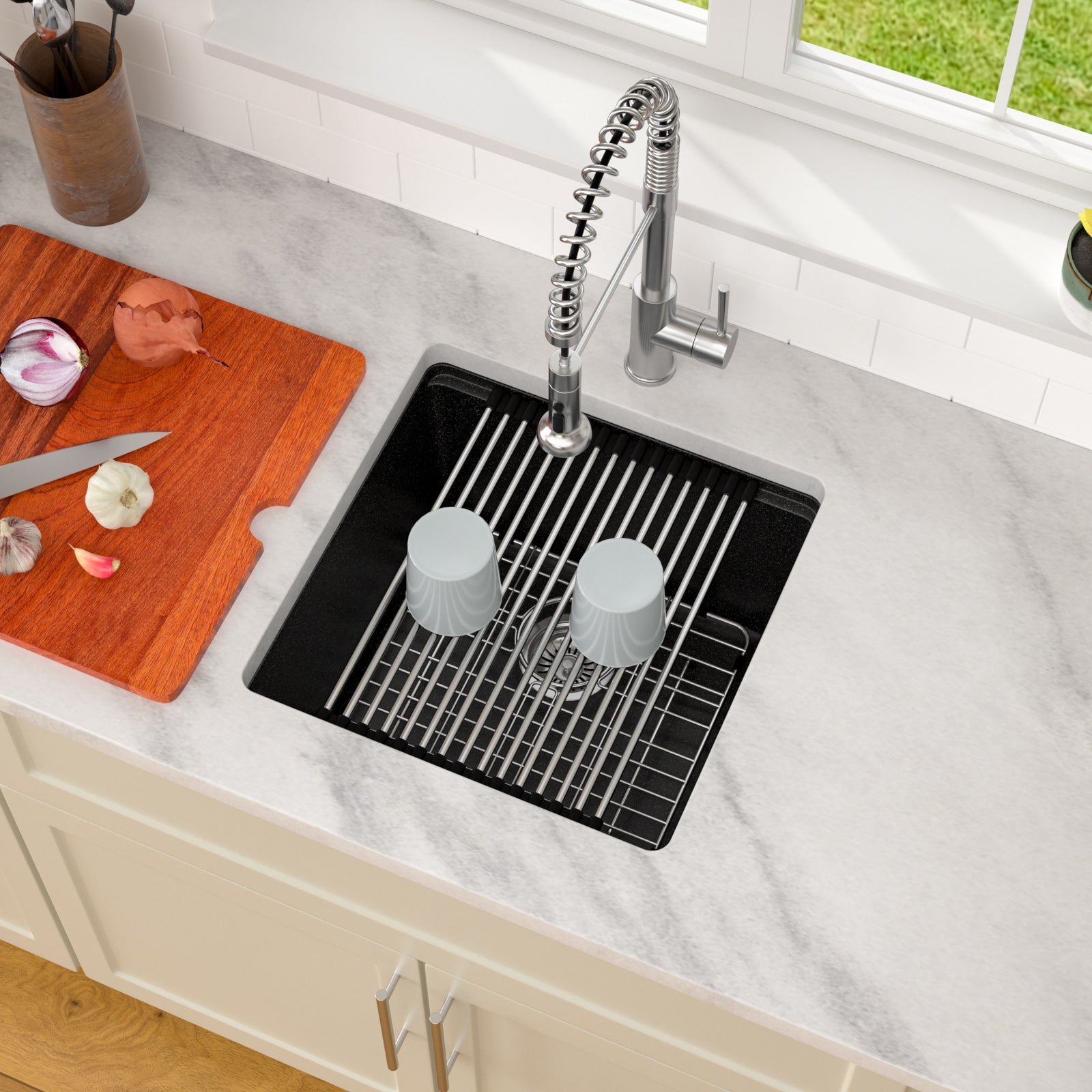 Dcolora 18 Inch Undermount Matte Black Wet Bar Sink Single Bowl Small Kitchen Sink Granite Composite Sink with Workstation #DC-GU0002BS