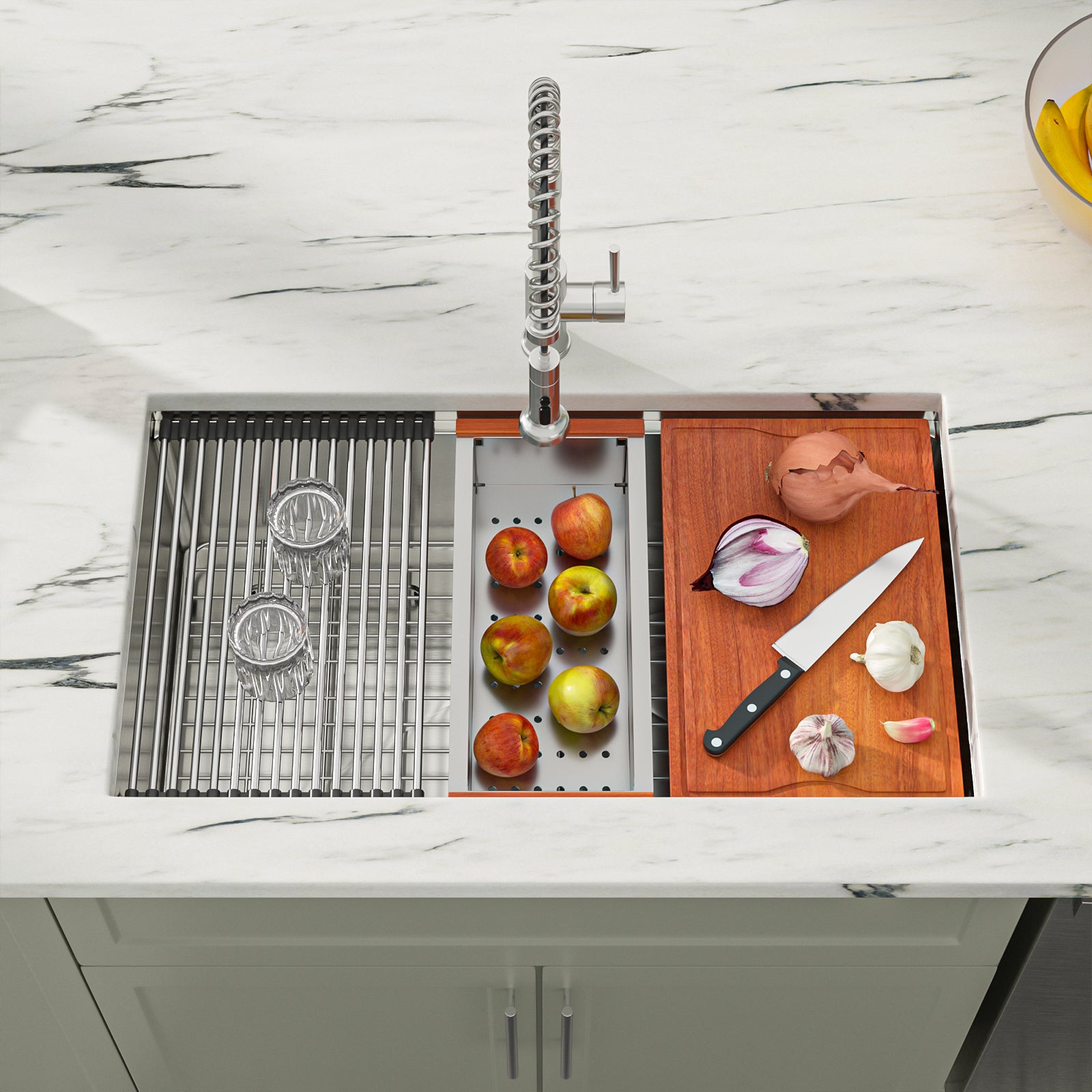 Dcolora 36" Undermount Kitchen Sink Workstation 16 Gauge Stainless Steel Kitchen Sink with Ledge Single Bowl Under Counter Sink Basin, Round Corner 36"x19"x10", DC-U7711