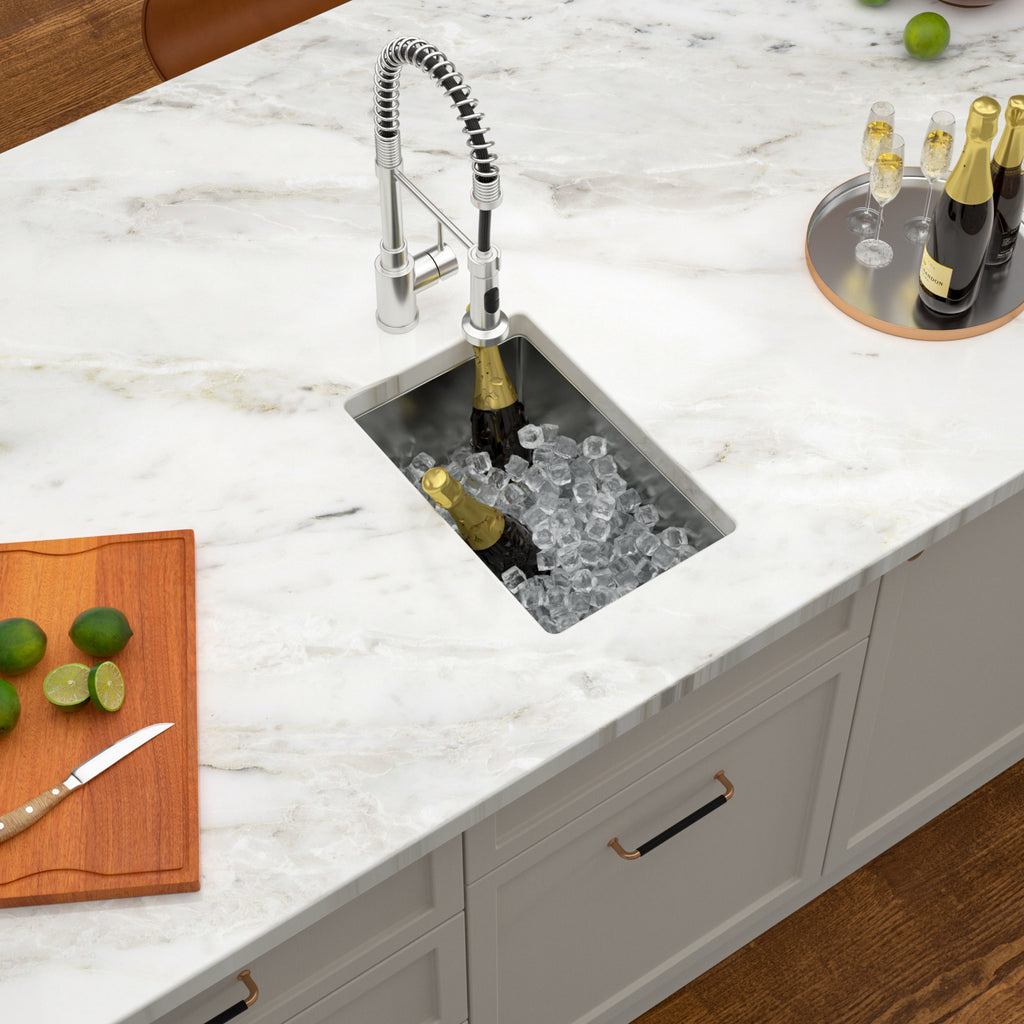 Dcolora 12 Inch Wet Bar Prep Sink Undermount 16 Gauge Stainless Steel Single Bowl Small Kitchen Sins RV Outdoor Camper Sink Under Counter, Round Corner 18''D x 12''W x 8''H, DC-U7721
